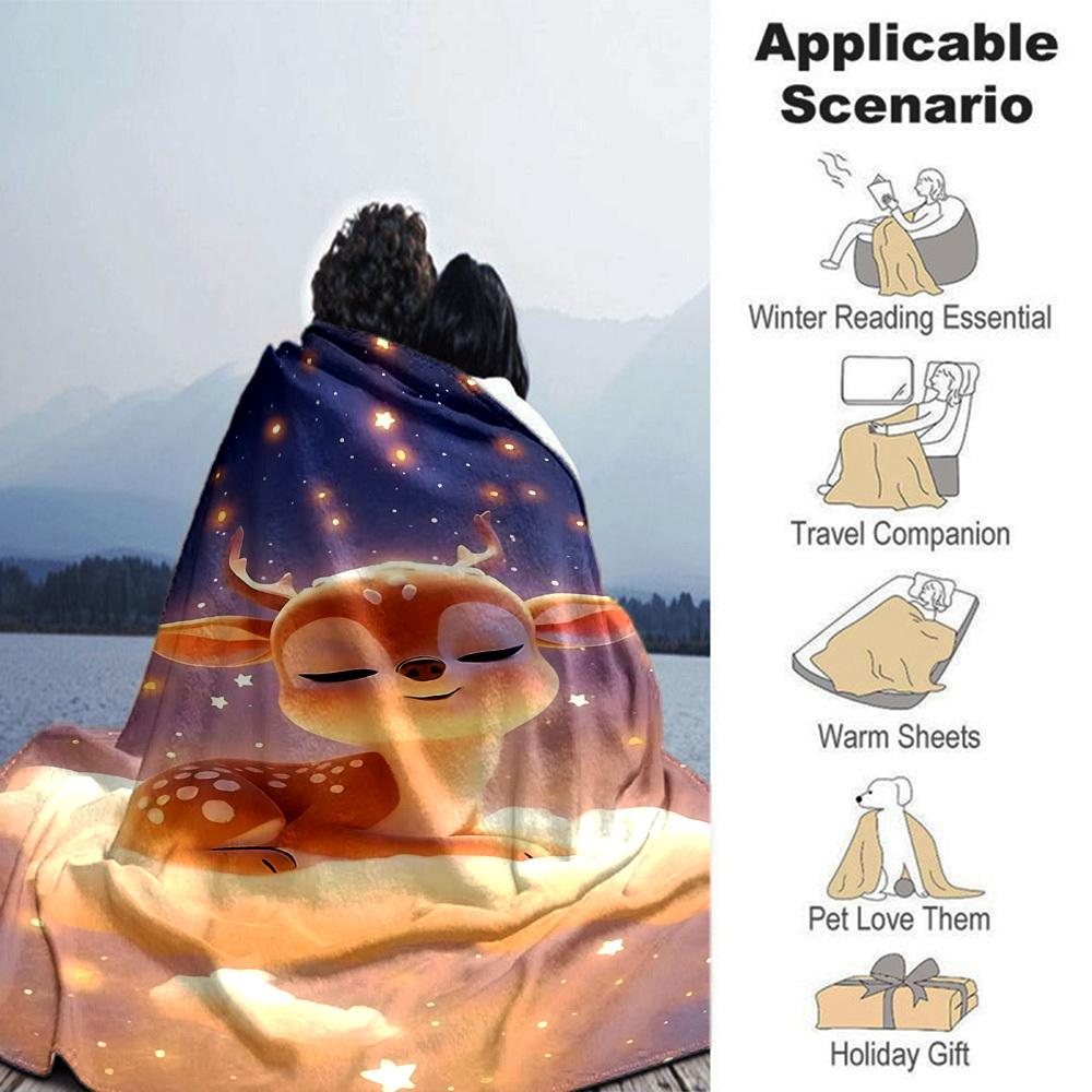 1pc Deer Name Blanket Lightweight Flannel Throw for Sofa Bed Travel Camping Livingroom Office Couch Chair