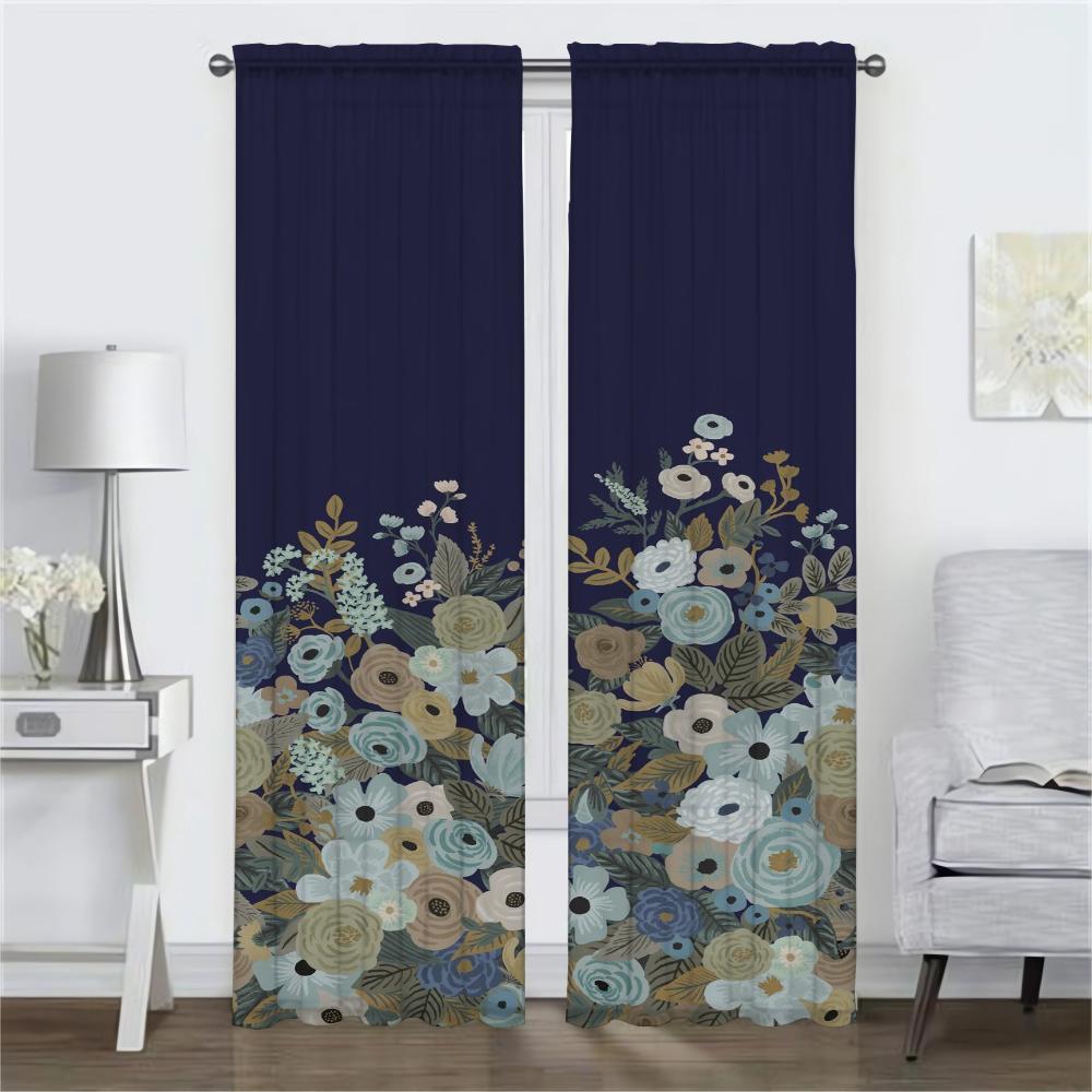 Flower Tulle for Bedroom Modern Living Room Curtains 2 Pieces Partition Halloween Decoration Blackout Curtain Shades Kitchen