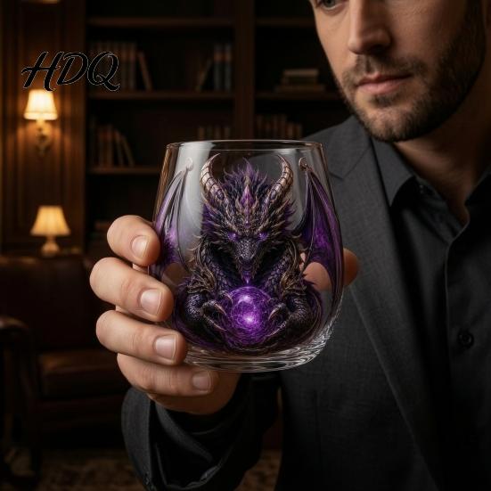 Bar Display Collection Items Mythic Dragon Glass Art Cup 3D Sculpted Drinking with Crystal Ball Unique Whiskey Tasting Cups 400ml Fantasy