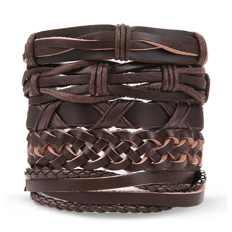 Batman Vintage Rope and Beads Multi-Layer Leather Bracelet Set for Men