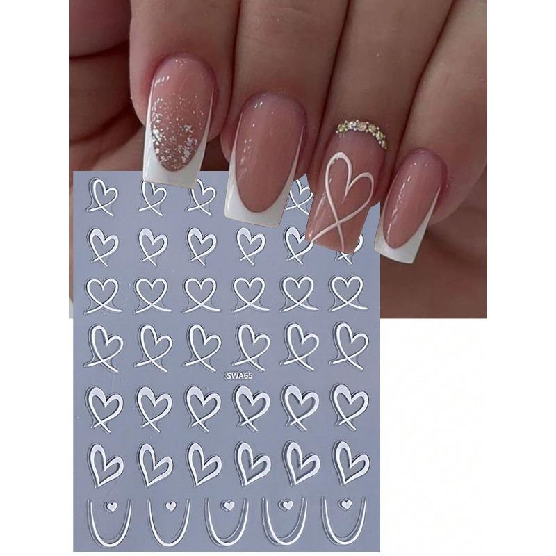 1 szt. Czarno-białe Różowe Naklejki Serce do Zdobienia Paznokci Puste Serce Naklejki 3D na Paznokcie Serce Francuskie Suwaki Dekoracja do Zdobienia Paznokci Manicure Akcesoria do Paznokci