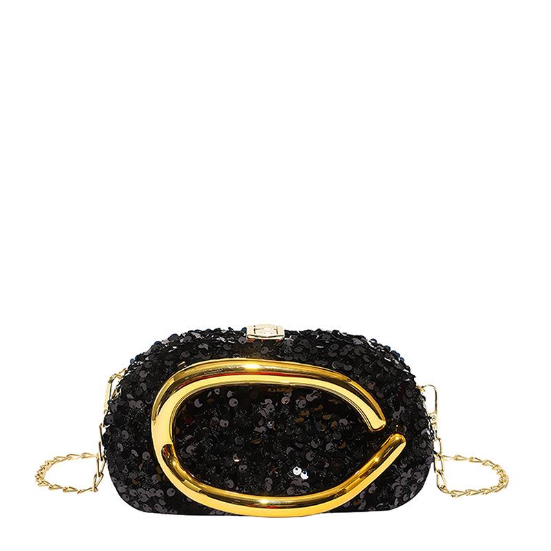 

Circular Design Sequin Evening Bags One Side Diamonds Bohemian Style Dress Beach Purse With Hanlde Shoulder Women Fahion Flap