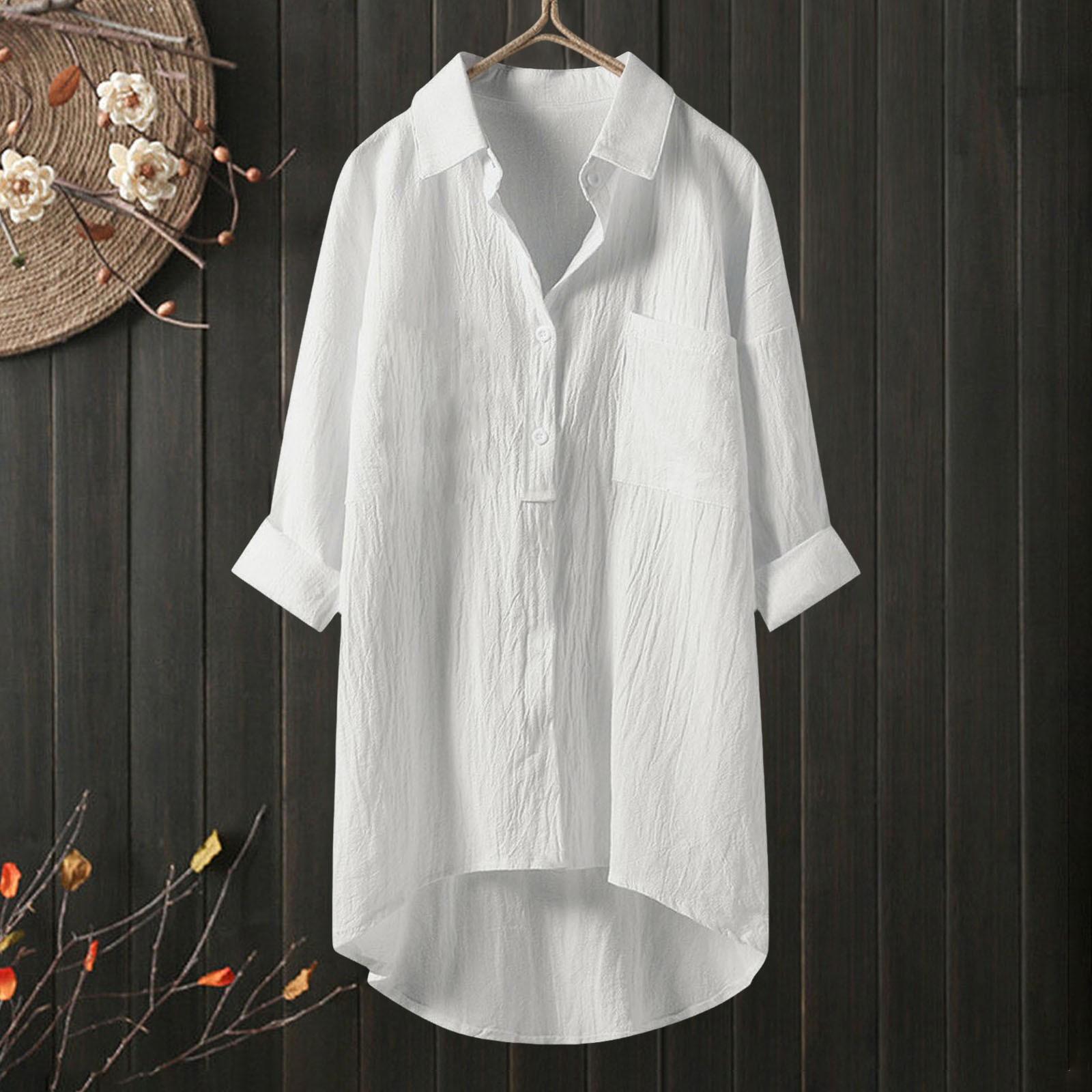 

Women Casual Long Sleeve Loose Fit Open Front Cardigan Shirt Top Lightweight Button Down Blouse with Pocket XL білий