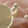 French Retro Design Heart & Square Diamond Open Ring, Gold-Plated s925 Sterling Silver
