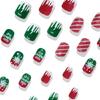 24Pcs Christmas Themed Press on Tips Scintillate Lined Striped Christmas Snowflake Design Short Square Artificial Nail Tips