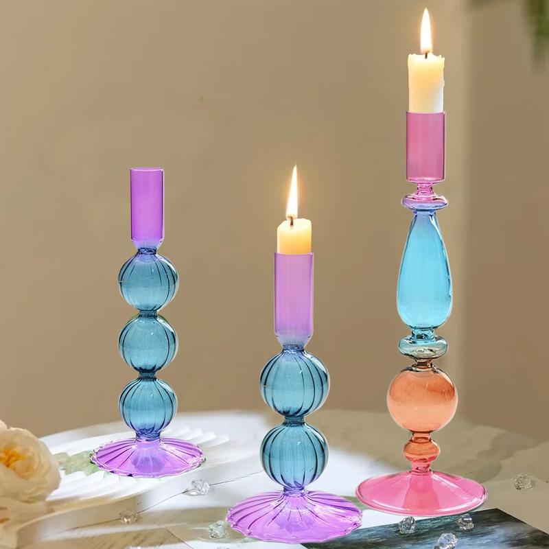 

1 шт. Настільні центральні композиції Креативна скляна кольорова ваза для квітів Мінімалістичний свічник Скляний підсвічник
