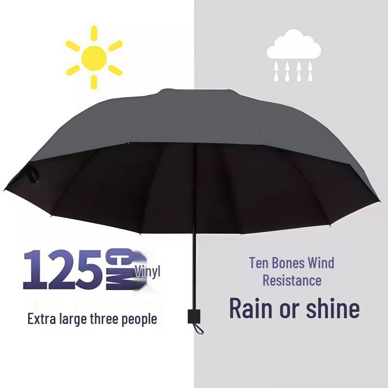 Large Dual-Use Umbrella for Sun and Rain, Manual Folding, Reinforced for Two, Black Glue Sunscreen, Suitable for Men and Women