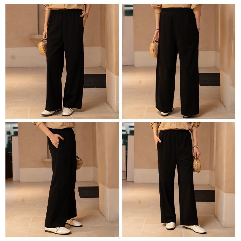 YUN Women's Black High-End Straight-Leg Pants - Petite, Drape, Casual & Comfortable for Autumn/Winter.
