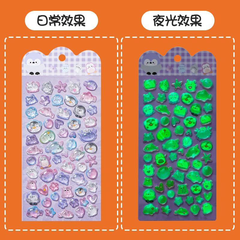 Glow In Dark 3D Embossed Sticker Cartoon Kids Decal for Phone Case Decor Crystal Diamond Japanese Style Assorted Color