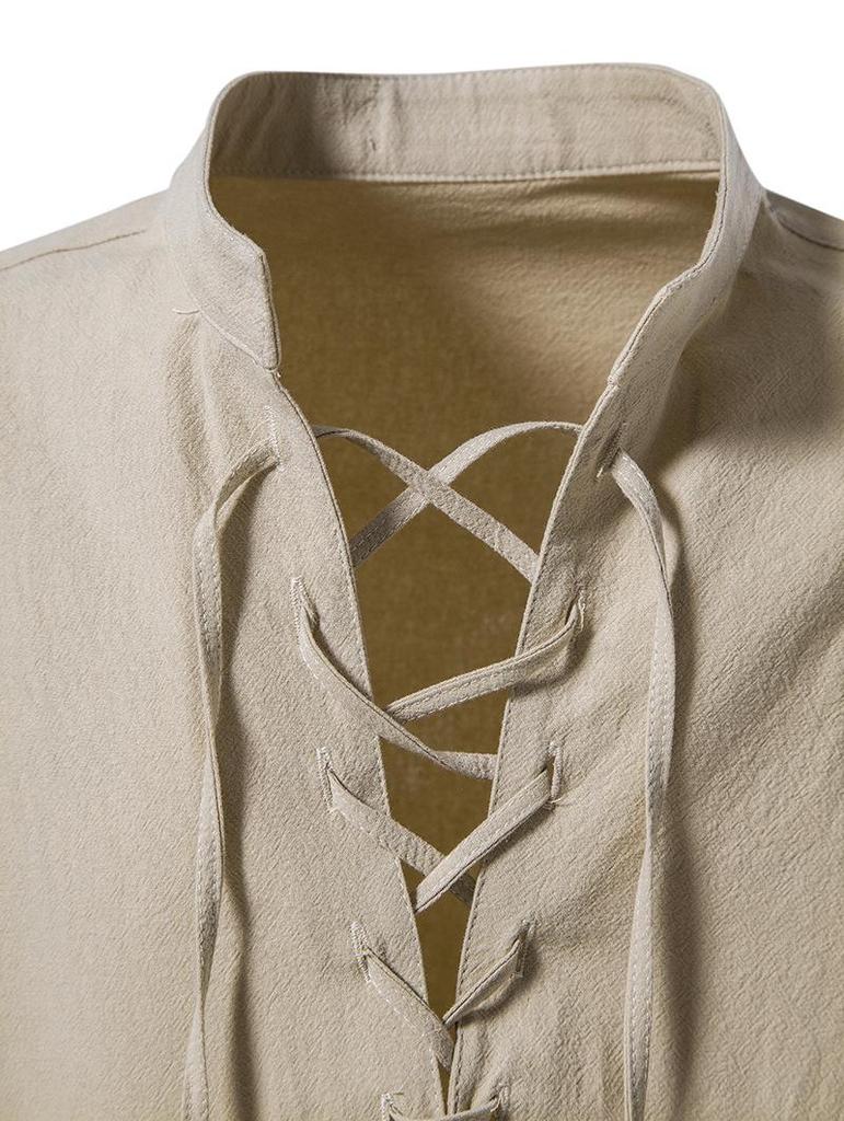 2024 Herren Baumwolle Henley Hippie Lässig Strand Langarm Stehkragen Hemd A275