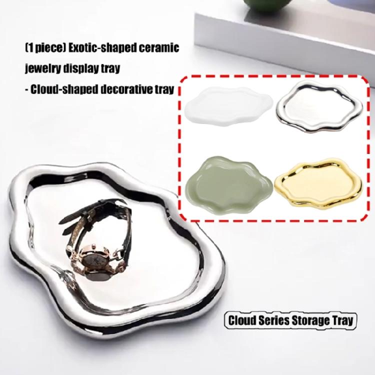 2PCS Artistic Ceramic Trays with Cloud Shape for Modern Home Enhancement and Photo Event Blending Seamlessly Anywhere
