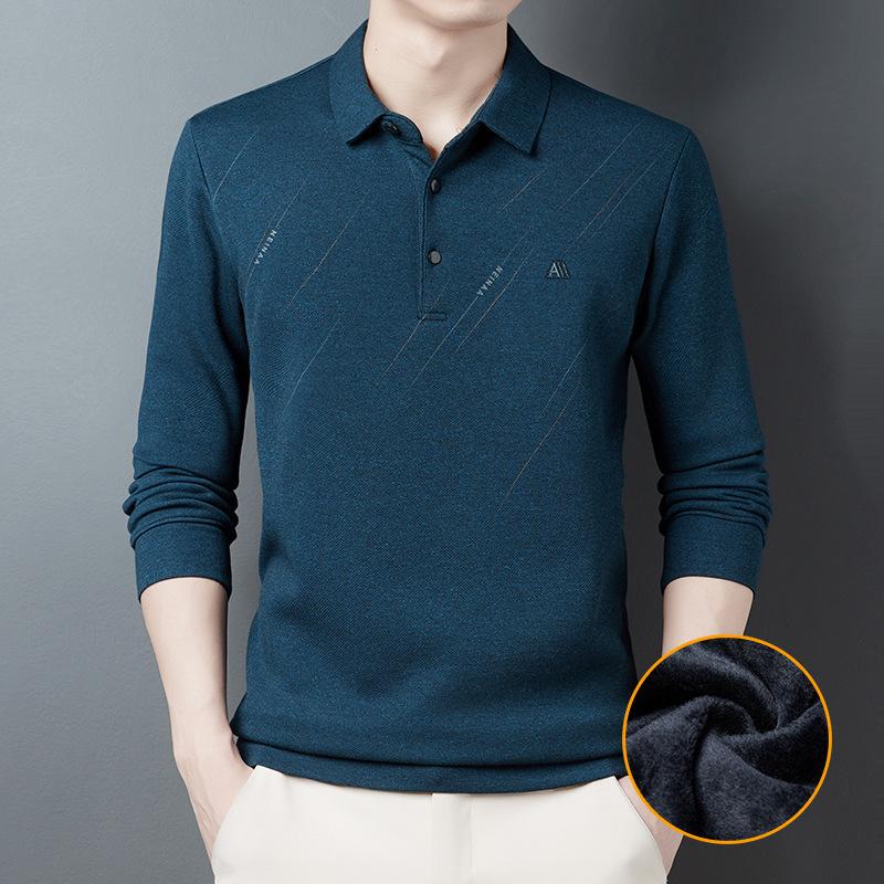 Plush Men's T-shirt, New Winter Clothing, Fashionable Casual Lapel for Young and Middle-aged People, Loose Thickened Warm Base Shirt