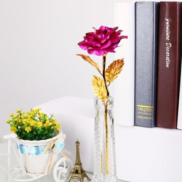 24k Gold Foil Plated Eternal Rose Flower for Romantic Valentine's Day Lover Wedding Mother's Day Gifts