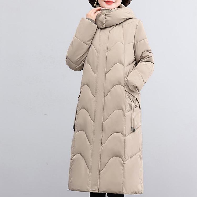 Elegant Middle Age Woman Winter Parkas Long Coat Hooded Overcoat Casual Thick Warm Lady Jackets