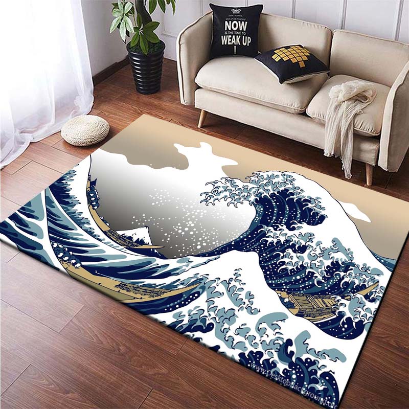 Japanisches Wellenbild Künstlerische Teppiche für Schlafzimmer Lustige Fußmatten Teppiche für Wohnzimmer Jungen Mädchen Kinderzimmer Heimdeko Rutschfest