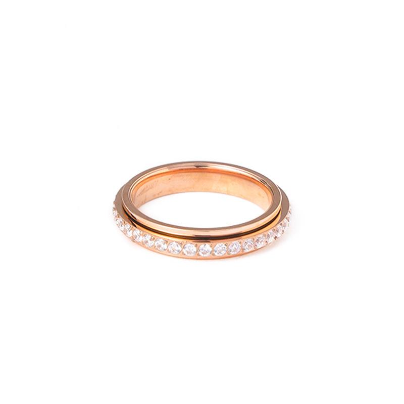 

CARLIDANA Rotating Finger Spinner Ring Spinning Fidget Anti Anxiety Gold Plated Zircon Titanium Steel Women Wedding Ring 9 рожевий колір золота
