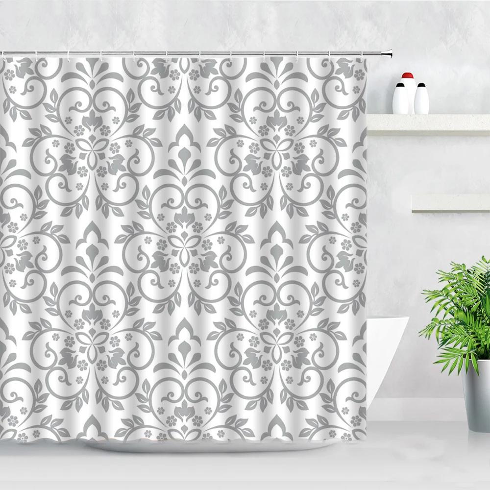 Elegant Red & Black Damask Print Waterproof Shower Curtain - Stylish, Durable & Easy-Care Choice for Classic Bathroom Décor