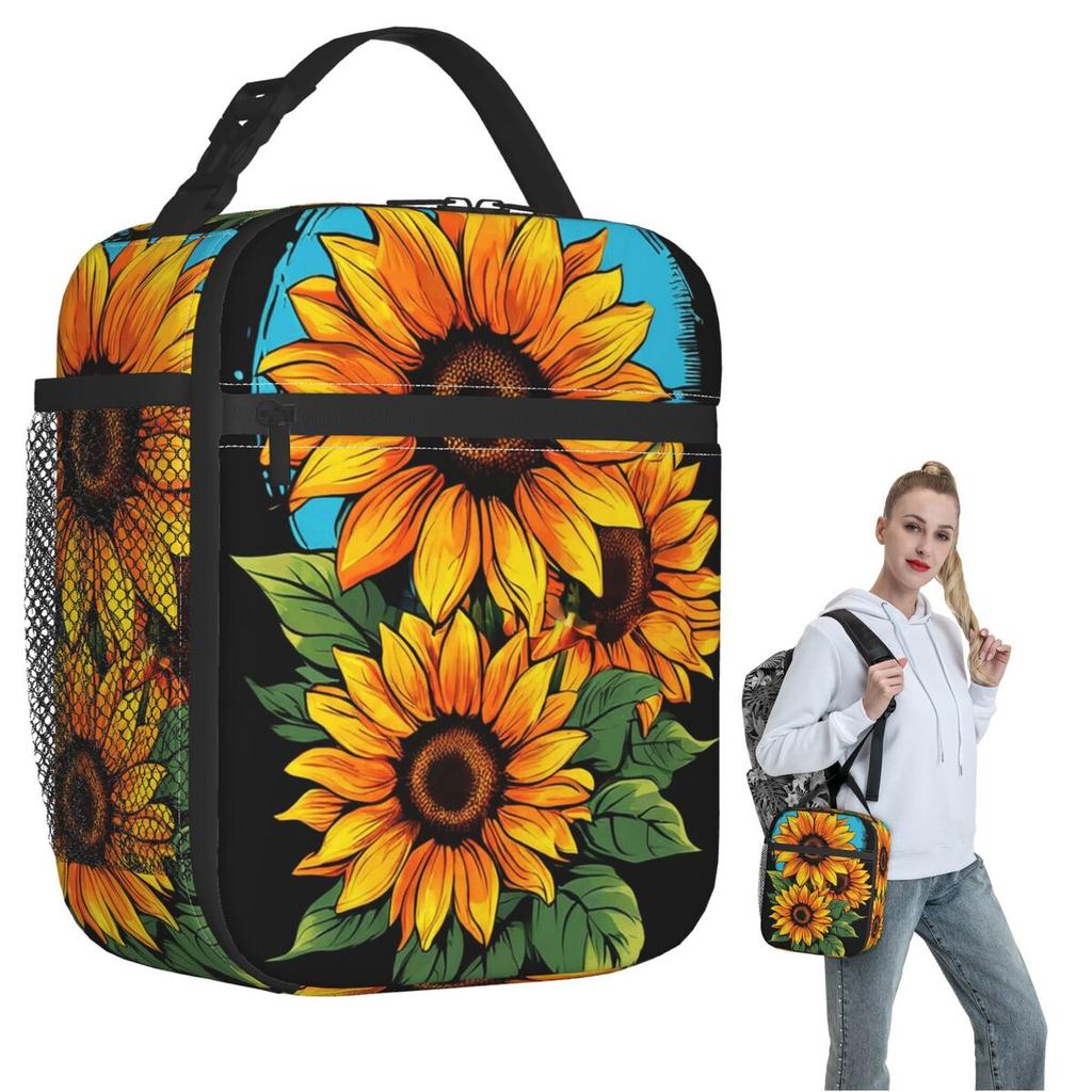 Sunflower Pattern Insulated Lunch Bag for Women Kids Portable Food Boxes Thermal Lunch Box Tote