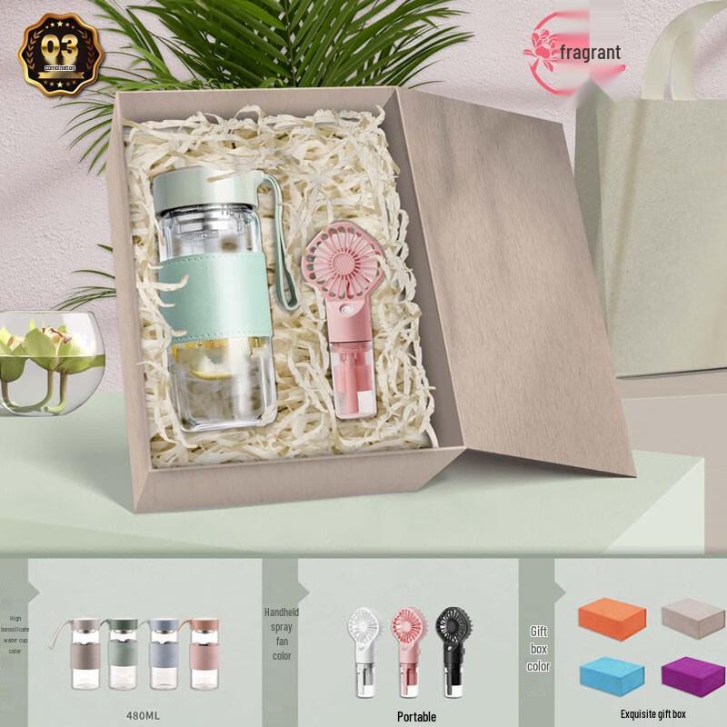 Portable Borosilicate Glass Cup & Mini Fan Set