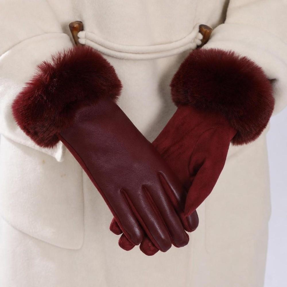 Warm Touchscreen Plush Gloves Faux Fur Trim Cycling Windproof Gloves Women