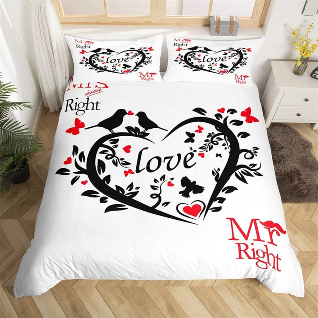 Paar Romantische Hochzeit Herr und Frau Bettbezug Mikrofaser Lustige Zitate Liebesherz Glück Liebesvögel für Valentinstag Erwachsene