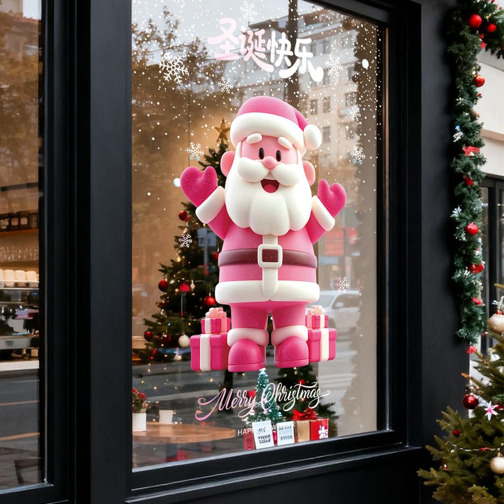Christmas Pink Elderly Shopping Mall Window Glass Doors Atmosphere Decoration Window Static Stickers