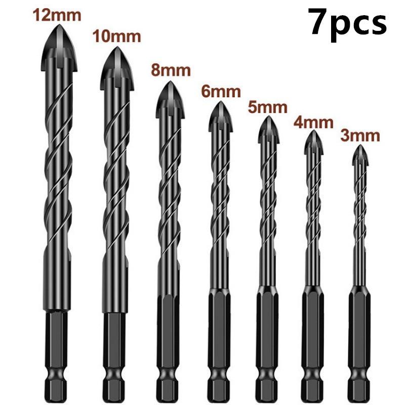 2/3/4/7/10pcs Diamond Coated Cross Drill Bit Set for Concrete Tile Glass - Hex Shank, Coolant Holes, Quick Drilling