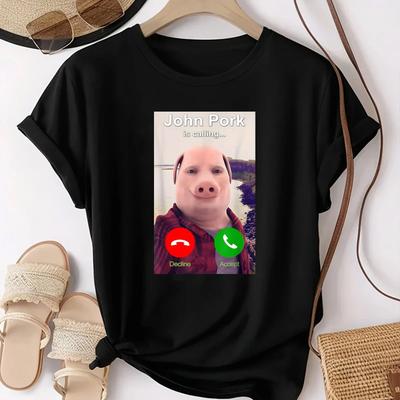 Dámské oblečení Vepř Meme Volání Přijmout hovor Volání Tričko Vtipné John Pork Meme Unisex Dámské Tričko Harajuku Gotické