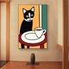 Abstract Cartoon Cat Drinking Coffee Prints Posters Canvas Painting Modern Wall Art Pictures For Living Room Bedroom Home Decor