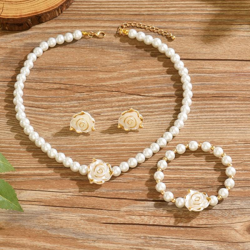 3Pcs Camellia Women'S Party Necklace Bracelet And Earrings Set Elegant Bridal Jewelry Gift
