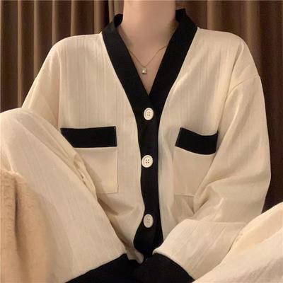 Casual V-neck Button Design Women's Pajamas Spring Casual Simple Pajamas Set for Women Long Sleeve Woman Sleepwear
