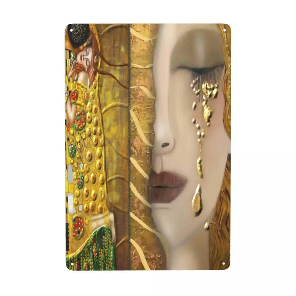 Custom Der Kuss von Gustav Klimt Metallschild Vintage Malerei Kunst Blech Dekorative Schilder Plakette Tor Garten Hof Man Cave Bar Wand