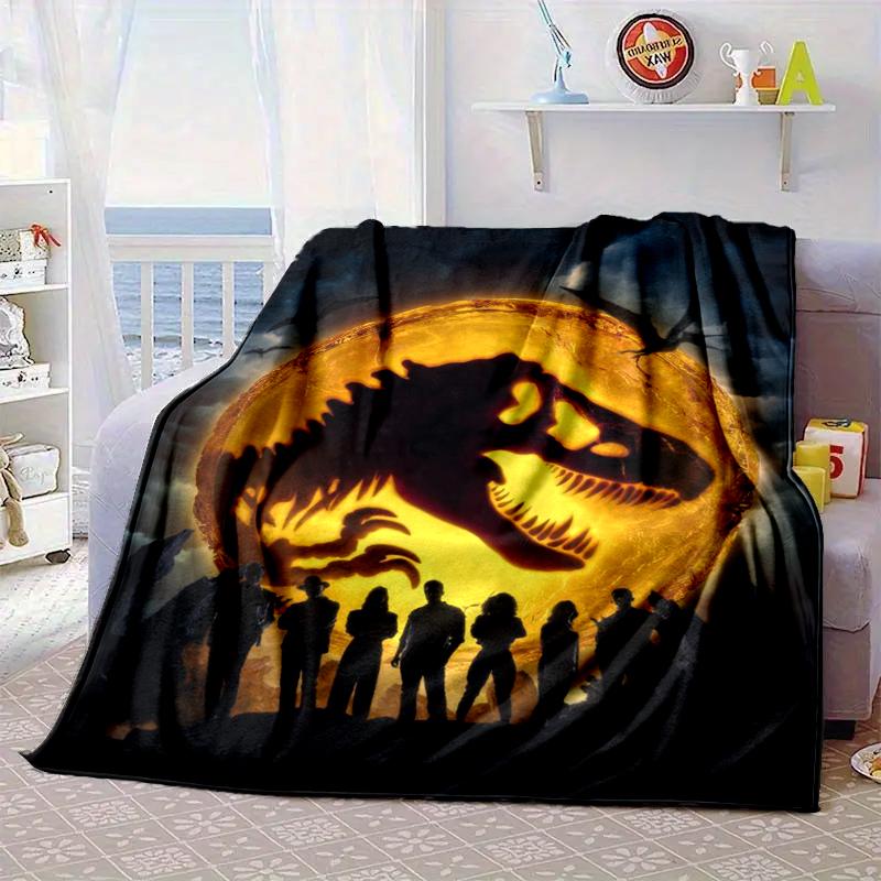 Dinosaur Moonlit Adventure Blanket Flannel Blanket for bed, sofa, Camping, Hiking, Picnic Essentials, gift for family Fan gifts