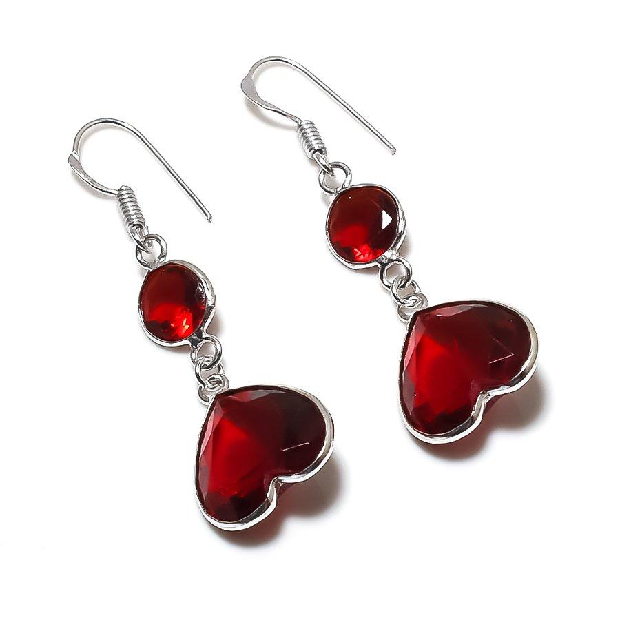 

Серьги из серебра 925 пробы с натуральным гранатом, ручной работы, 2,09 дюйма, S3O71