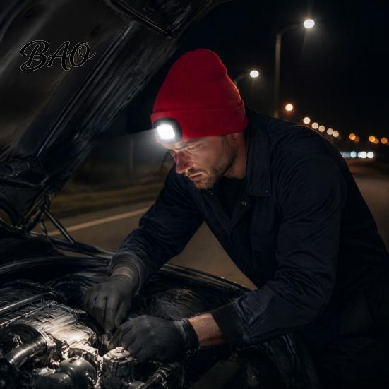 Unisex Outdoor Winter Accessory LED Hat with Light, USB Rechargeable Headlamp Skull Cap, Lighting Warm Knitted Cap for Men, Women, Gear Usb