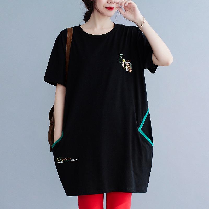 

Свободная и удобная хлопковая футболка для женщин, идеально подходящая для летней рубашки XXL чёрный