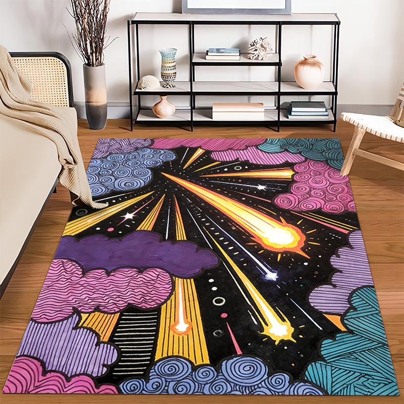 Colorful Cosmic Explosion Pattern Carpet with Stars and Clouds Design Suitable for Use As an Anti-slip for Living Room Bedroom Sofas