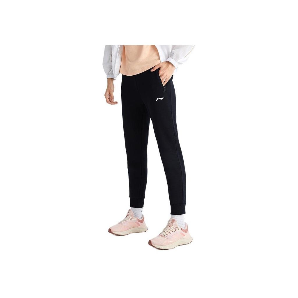 Li Ning Training Series Logo Micro-Label Solid Color Tapered Knit Sports Pants Women Pants Black AKLR884-1
