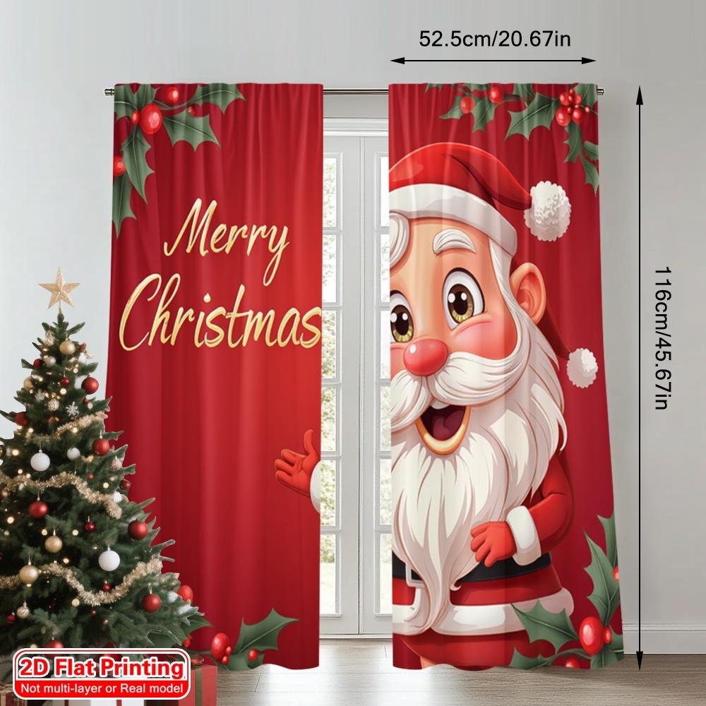 2pcs 2D Flat Printing Christmas Party Curtain Vintage Santa Merry Christmas 100% Polyester Fabric Without Electricity 0 Perfect