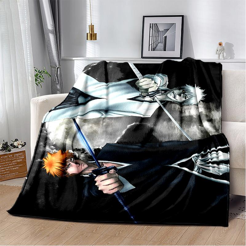 3D Bleach Kurosaki Ichigo Cartoon Anime Soft Blanket,Soft Throw Blanket for Home Bedroom Bed Sofa Travel Cover Child Gift
