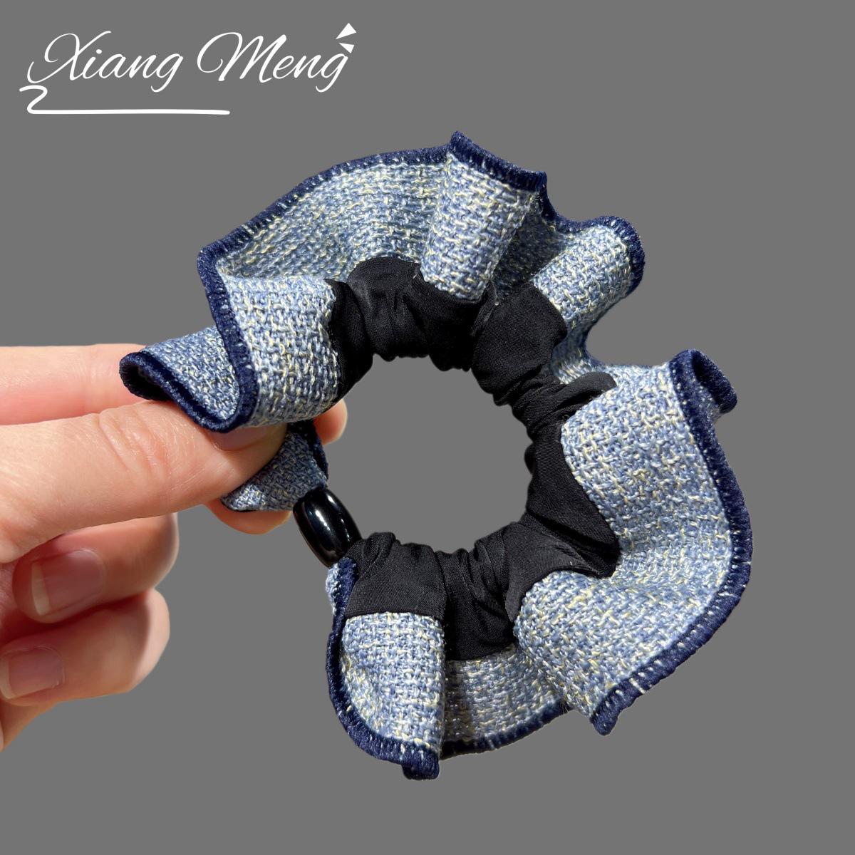 Elegant Blue Ruffled Lace Knitted Hair Tie for Ponytail - High-End Feel