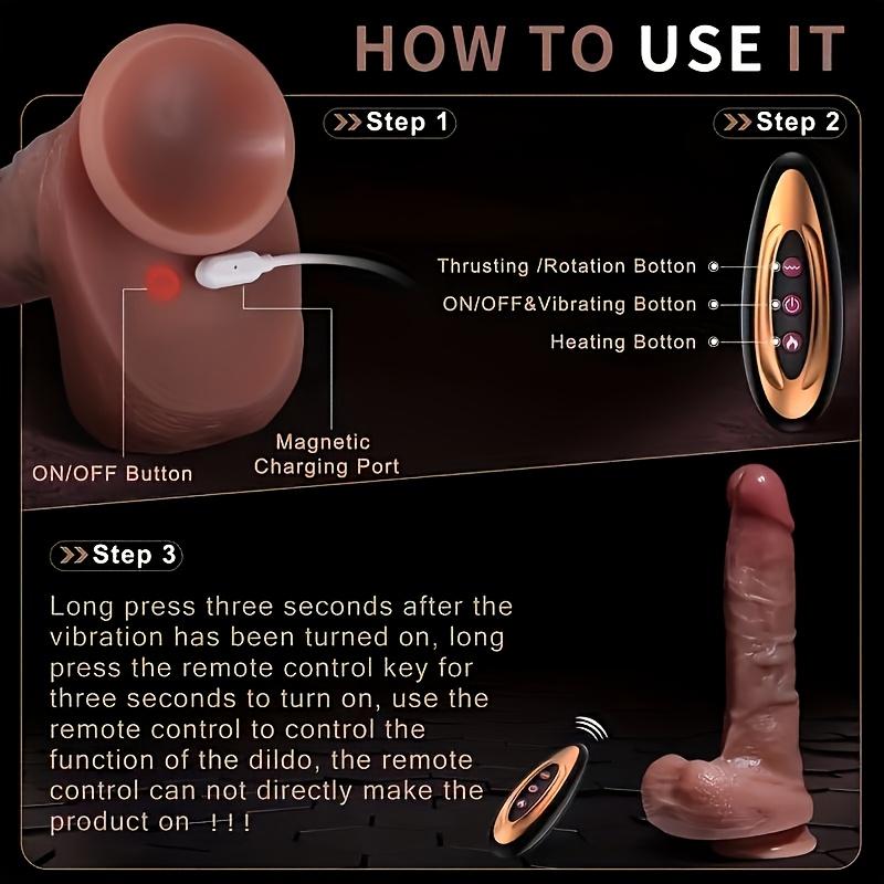 Soft Silicone Feels Like Skin,Huge Strong Suction Cup For Hands-free Play,Infrared Remote Control Heating Massage,Telescoping And Vibration Functions