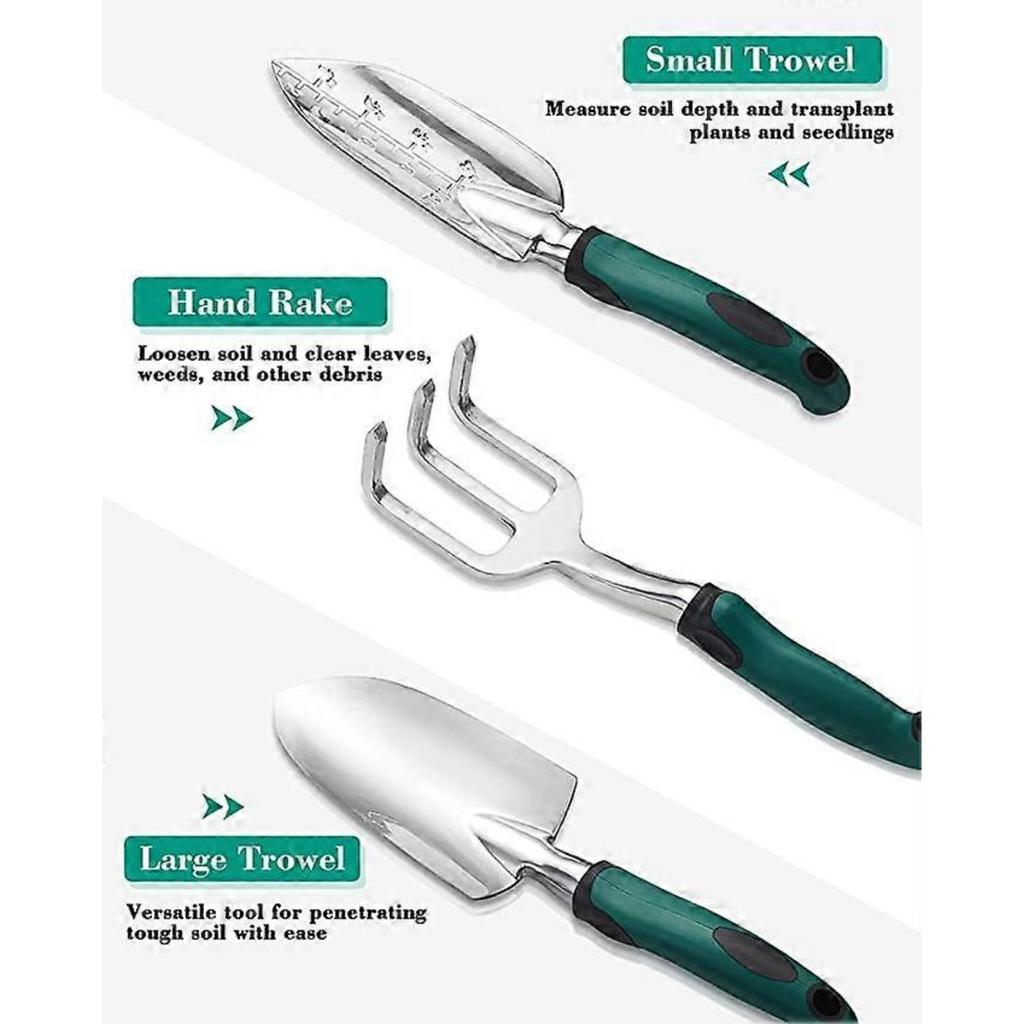 Garden Tool Set, 11 Piece Aluminum Alloy Hand Tool Starter Kit with Garden Bag, Outdoor Tool, Heavy Duty Gardening Work Set with Ergonomic Handle