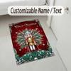 Christmas Theme Crystal Velvet Rug Personalized Custom Name Text Soft Floor Mat Home Decor