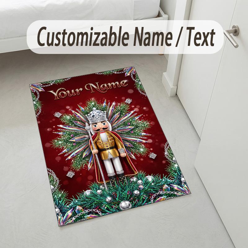 Christmas Theme Crystal Velvet Rug Personalized Custom Name Text Soft Floor Mat Home Decor