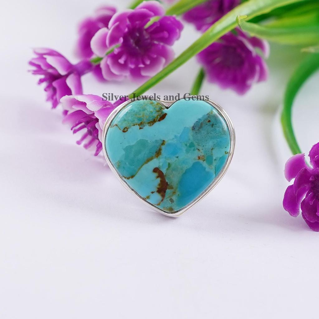 Turquoise Heart Ring, Handmade Ring, 925 Sterling Silver, Heart Turquoise Jewelry, December Birthstone Ring, Memorial Gift Ring