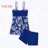 Conjunto de 2 piezas de tankini con tirantes ajustables, relleno, aros, bandeau, calzoncillos tipo bóxer, diseño de empalme de malla, ropa de baño para playa