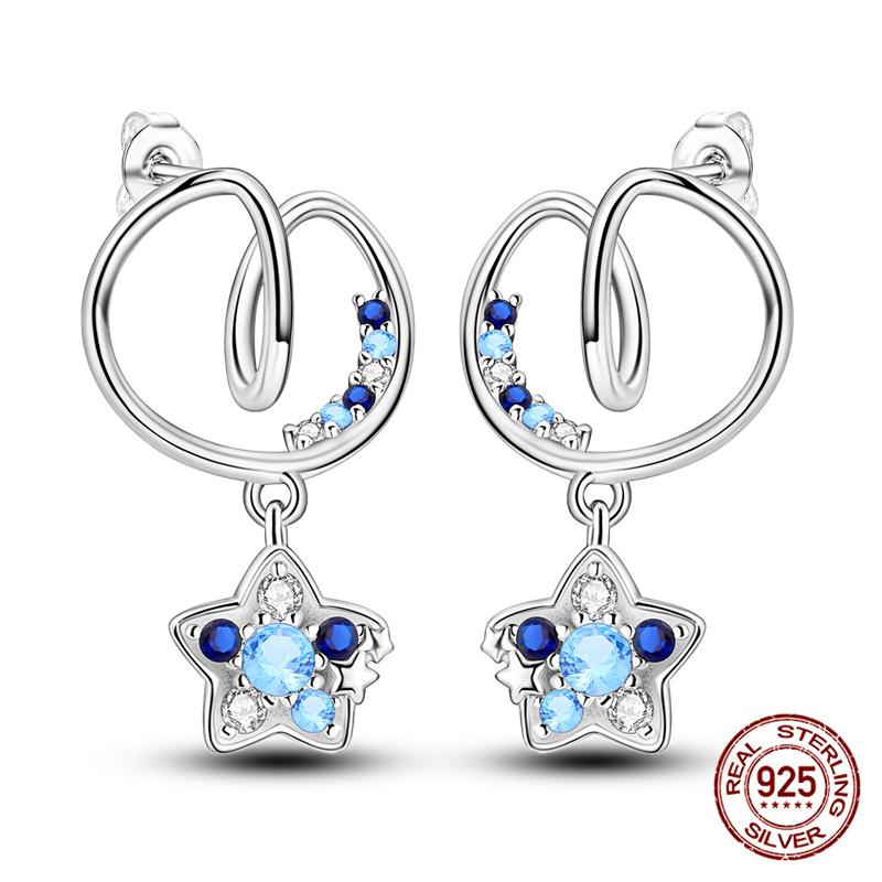 100% 925 Sterling Silver Simple Star And Moon Series Women'S Earrings Suitable For Daily Wear Anniversary Gift