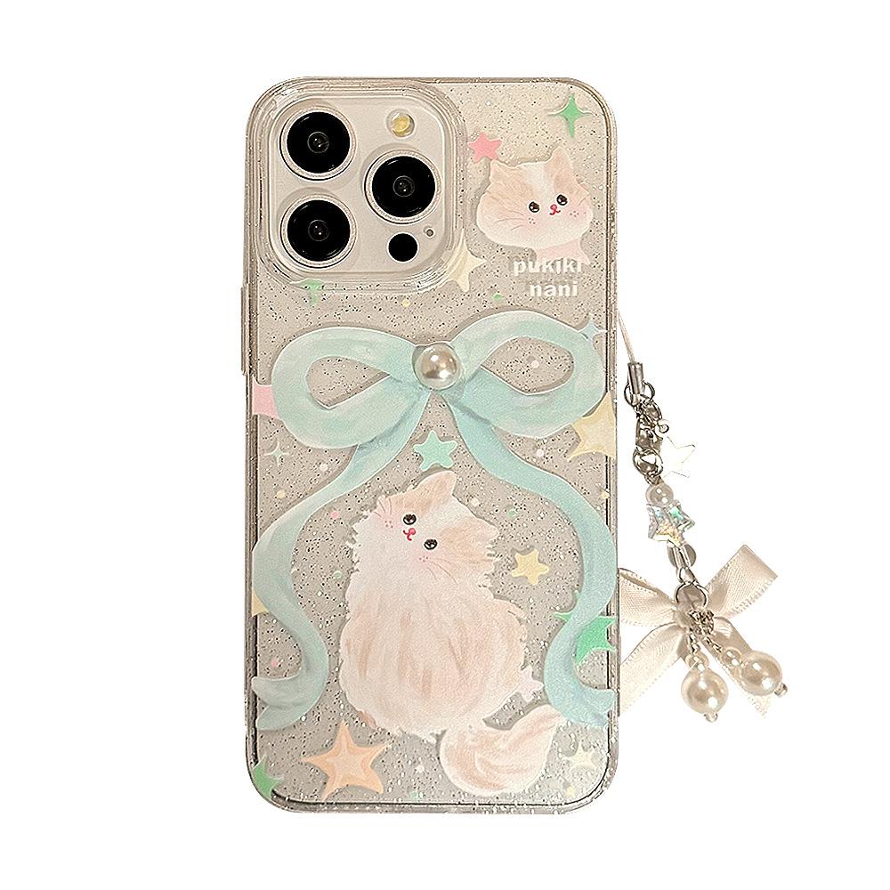 Glitter Phone Case Suitable for Apple 15promax Bow Cat 16 Fairy Style Iphone14 Soft 11 Lanyard