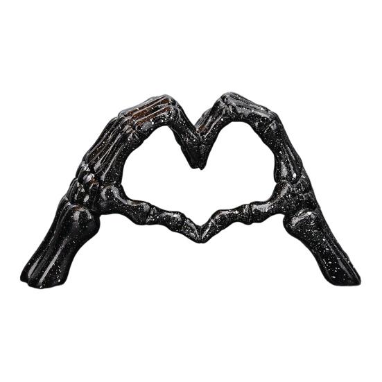 Skeleton Heart Hands Figurine Resin Love Gesture Statue Gothic Heart Shape Skeleton Hands Ornament for Home Halloween Desktop Decor